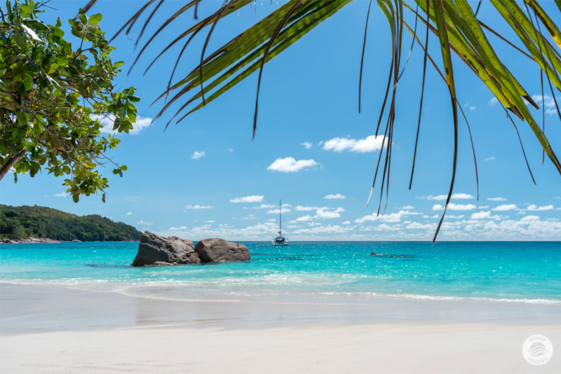Granitfelsen am Strand von Anse Patates (Seychellen)